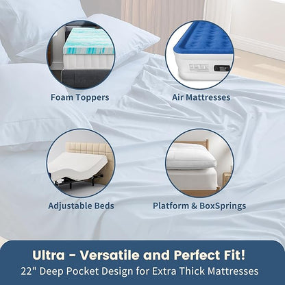 100% Linen Sheet Set Cal King Size Extra Deep Pocket Fits 18-24 Inch Mattress, Breathable & Soft, Smooth 4-Piece Set for Thick Mattresses Hotel Luxury Bedding（Cal King, Dusty Blue）