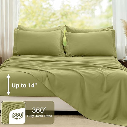 FUANNA Queen Comforter Set Olive Green, 7 Pieces Soft Bedding Sets Queen Size, All Season Lightweight Bed in a Bag with Comforter, Flat Sheet, Fitted Sheet, Pillowcases & Shams