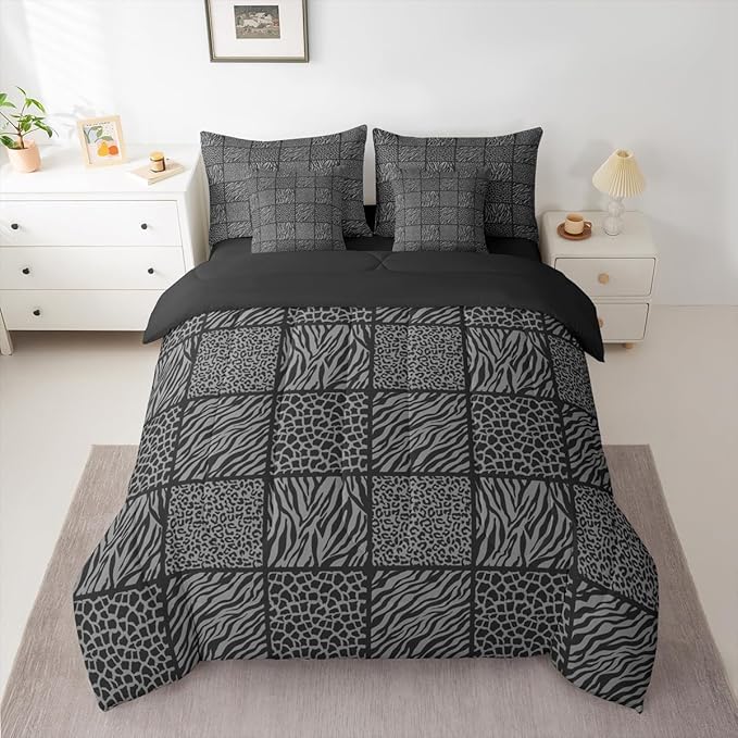 Castle Fairy Wildlife Animals Fur Print Comforter Set in a Bag 7 Pieces,Leopard Cheetah Zebra Skin Bedding Set for Kids,E3(Comforter+Fitted+Flat Sheet+2 Pillowcases+2 Throw Pillow Covers),Twin