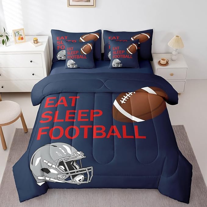 Feelyou Football Bed in a Bag Kids Rugby Bedding Set Boys Girls Football Lover Comforter Set King Size 7 Pieces Sports Bed Set with Comforter, Sheet Set, Pillowcases, Pillow Covers
