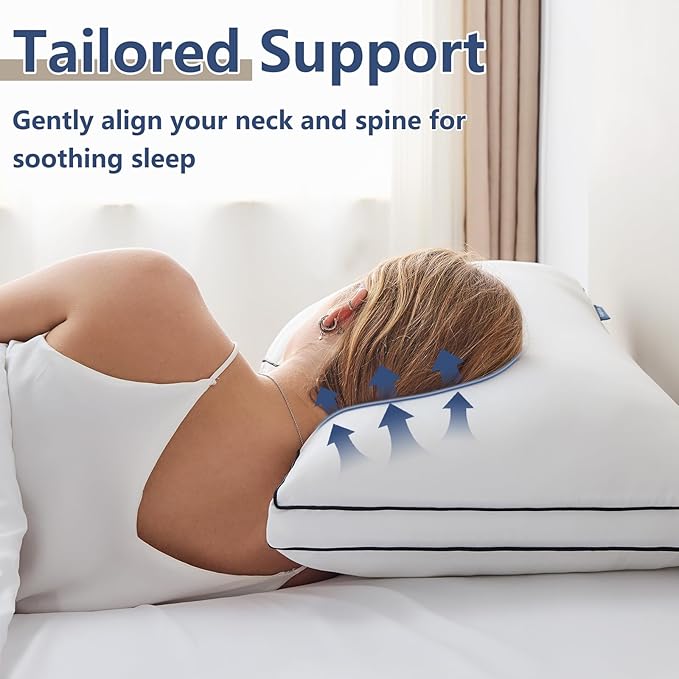 CozyLux Pillows Queen Size Set of 2, Soft and Supportive 3D Down Alternative Bed Pillow for Sleeping 2 Pack White, Luxury Hotel Quality Gusseted Bedding Pillow for Back, Stomach or Side Sleepers 18x28