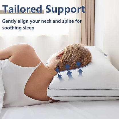 CozyLux Pillows Queen Size Set of 2, Soft and Supportive 3D Down Alternative Bed Pillow for Sleeping 2 Pack White, Luxury Hotel Quality Gusseted Bedding Pillow for Back, Stomach or Side Sleepers 18x28