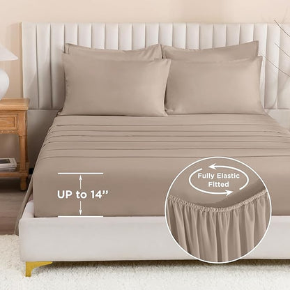 Litanika Full Size Comforter Sets Light Coffee - 7 Pieces Bed in a Bag Beddding Sets, Solid Lightweight Bed Set with Comforter, Sheets, Pillowcases & Shams