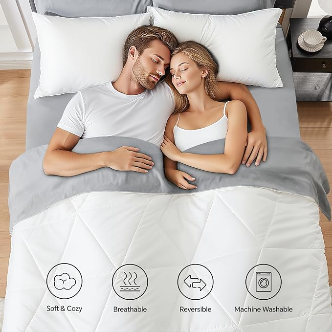 BEDELITE Twin Comforter Set 5 Pieces Bed in A Bag - Soft Microfiber Reversible White Bed Set with Comforters, Sheets, Pillowcase & Sham, Cozy Luxury Bedding Sets for All Season