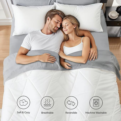 BEDELITE Twin Comforter Set 5 Pieces Bed in A Bag - Soft Microfiber Reversible White Bed Set with Comforters, Sheets, Pillowcase & Sham, Cozy Luxury Bedding Sets for All Season