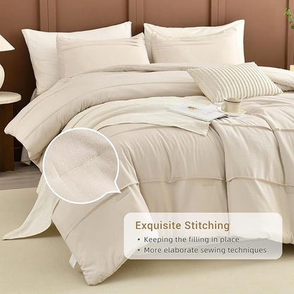CozyTide King Size Comforter Set(106"x95"),Cotton Wheat Pinch Pleated Bedding Comforter Set,3 Pieces Lightweight Farmhouse Bobo California King Comforter for All Season