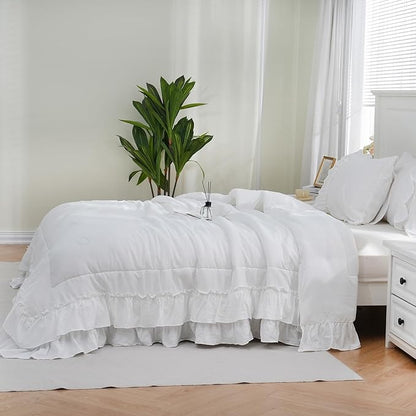 Boho Bedding King White Comforter Set Shabby Chic Beddings 2 Layers Ruffle Home Decor Farmhouse Bed Comforter