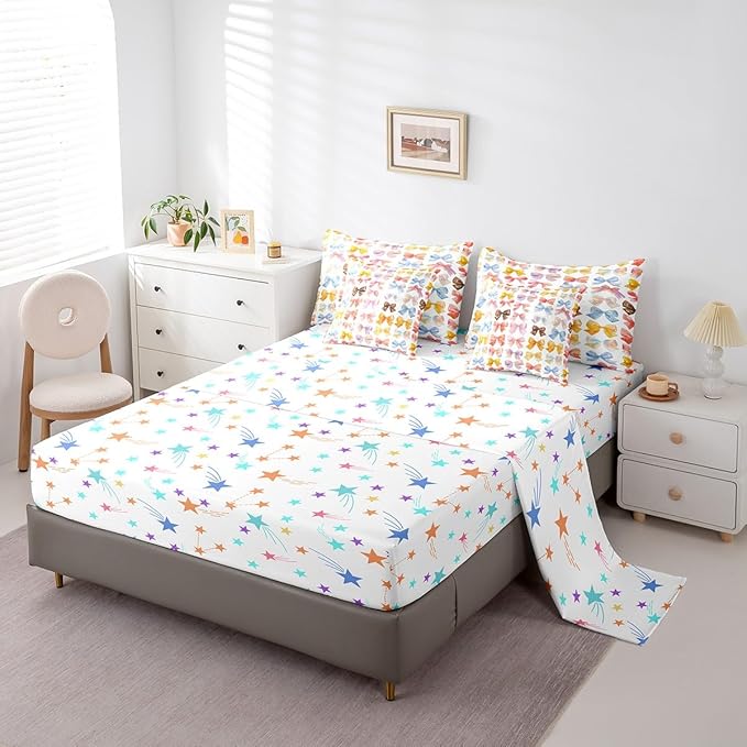 Feelyou Colorful Bow Comforter Set with Sheets Queen Size Kids Bowknot 7 Pieces Bedding Set for Boys Girls Teens Gift for Girls Women Bed in a Bag Breathable Princess Décor Bed Set
