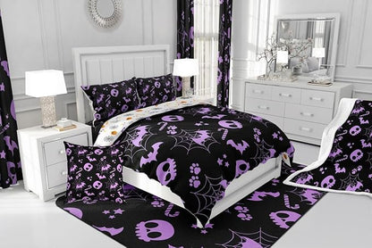 Erosebridal Cute Purple Halloween Bedding Set Full Size Spider Web Skull Bat Comforter Set Spooky Goth Gothic Animal Bed Sets Horror Halloween Duvet Quilt Sets for Kids Teens Adults