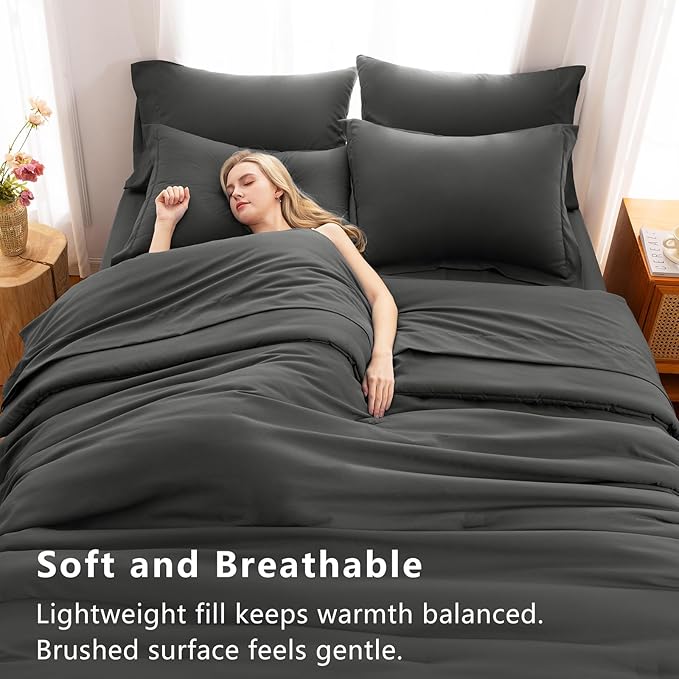 CozyLux Queen Comforter Set Dark Grey, 7 Pieces Bed in a Bag Queen Comforter Set with Sheets, Bedding Sets with Down Alternative Comforter, Fitted Sheets, Flat Sheets, Pillow Shams and Pillowcases