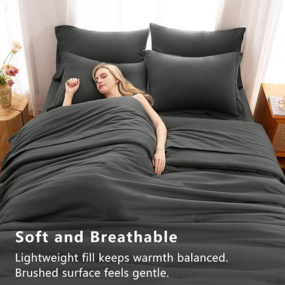 CozyLux Oversized Queen Comforter Set Dark Grey, 7 Pieces Bed in a Bag Comforter Set with Sheets, Soft Bedding Sets with Down Alternative Comforter, Fitted Sheet, Flat Sheet, Pillowcases and Shams