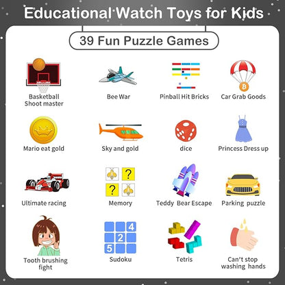 Phyulls Smart Watch for Kids with 39 Puzzle Games Camera Video Recorder Music Alarm Calculator Calendar Flashlight Pedometer Birthday Gift for 3-12 Year Old Boys and Girls