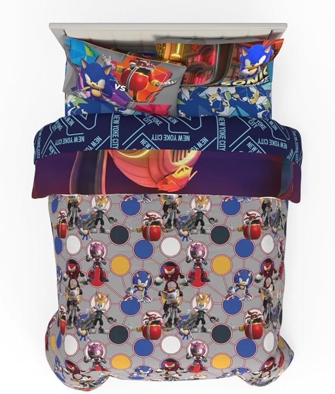 Sonic The Hedgehog Prime Anime Kids Bedding Super Soft Comforter and Sheet Set, 5 Piece Full Size, (Officially Licensed Product) by Franco