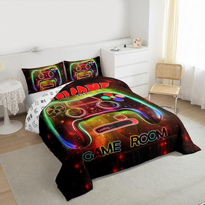 jejeloiu Cool Gamer Bedding Set Toddle Size for Boys 3D Gaming Comforter Set Kids Teens Bright Red Duvet Set Modern Game Console Quilt Set 2Pcs