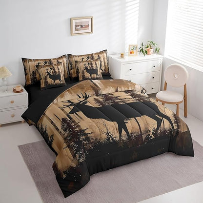 Erosebridal Queen Size Deer Bedding Set 7 Pieces for Kids Teens Adults - Woodland Deer Hunting Bed in A Bag Rustic Farmhouse Style Comforter Set with Sheets Country Rural Cabin Lodge Duvet Insert