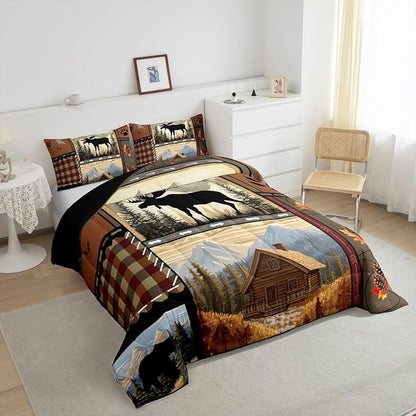 Feelyou Hunting Bear Deer Comforter Queen Size Wild Animal Comforter Set for Boys Girls Children Rustic Cabin Country Bedding Set Room Decor Bear Western Farmhouse Duvet Set 3Pcs