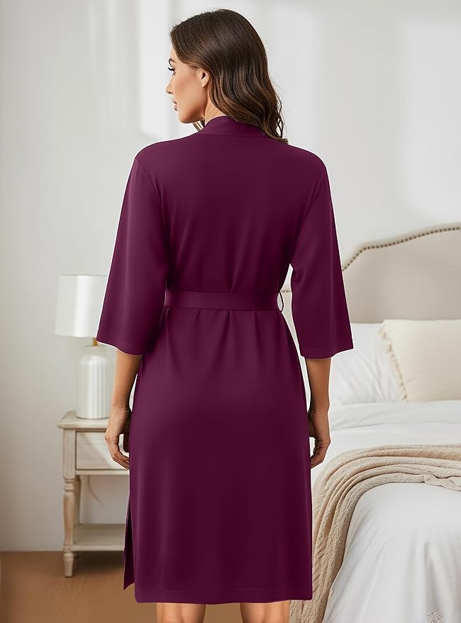 NY Threads Women's Robe Long Knit Bathrobe 3/4 Sleeves Soft Kimono Lightweight Loungewear