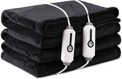 Electric Heated Blanket Queen Size 84"x90", with Dual Control Breathable & Luxurious Flannel, with 4 Heating Levels & 10 Hours Auto-Off, Fast Heating, Machine Washable, for Bedding -Dark Grey