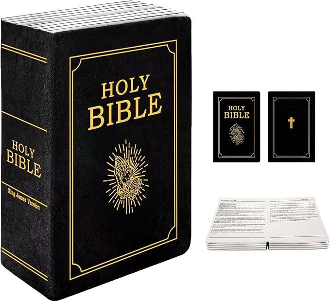 The Holy Bible Pillow Plush- Book Shape, Openable, Cozy Faith Bible Pillow Christian Bible Verse Pillow (Black)