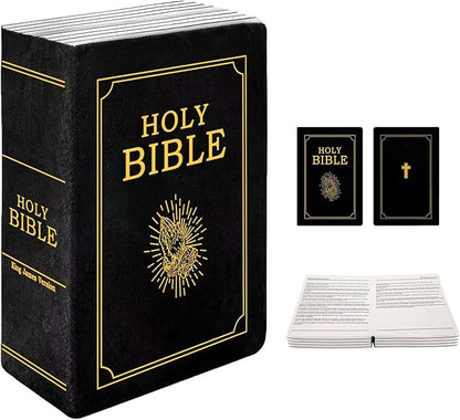 The Holy Bible Pillow Plush- Book Shape, Openable, Cozy Faith Bible Pillow Christian Bible Verse Pillow (Black)