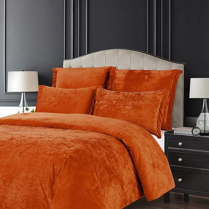 Sunshine Nicole Distressed Velvet Comforter Set, Distressed Velvet Face and Brushed Solid Microfiber Reverse, with Light Weight Soft Poly Fill, 5 Pieces Terracotta, Queen