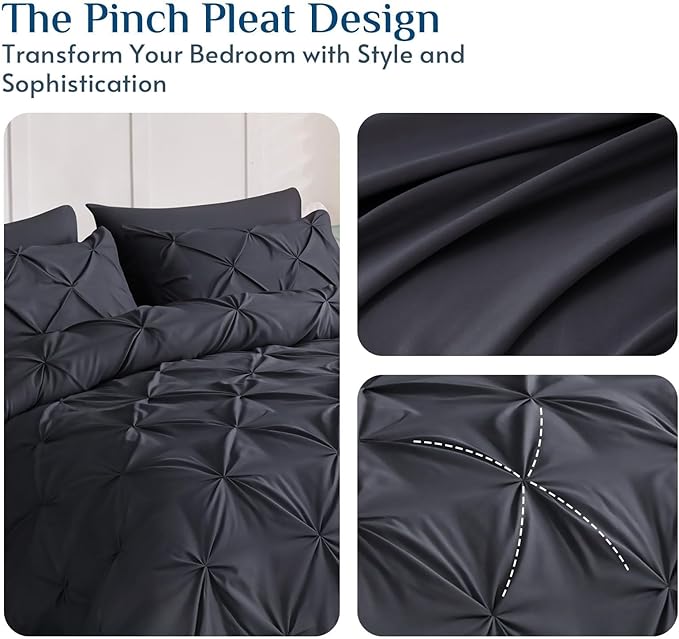 JOLLYVOGUE California King Comforter Set 7 Pieces - Bed in a Bag Cal King for All Season, Pintuck Bedding Comforter Sets with Comforter, Flat Sheet, Fitted Sheet and Pillowcases & Shams, Dark Grey