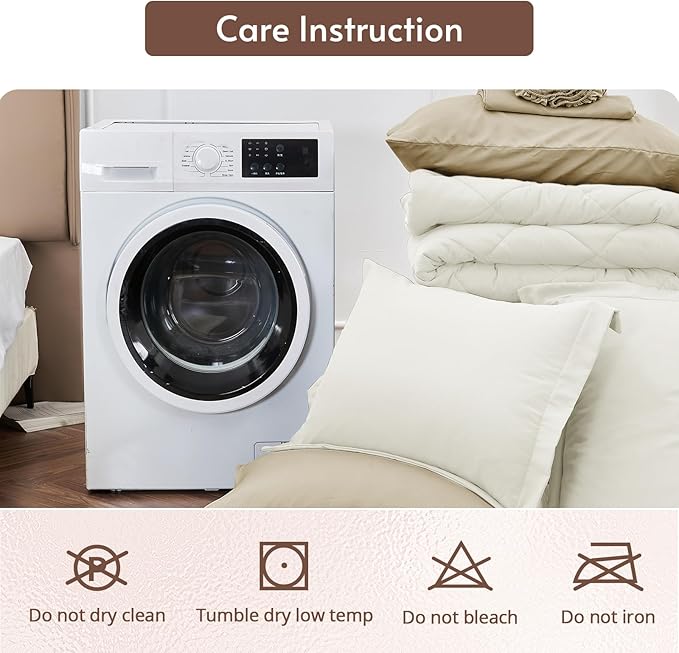 MUXHOMO 7 Pieces California King Comforter Set, Reversible Bed in a Bag Cal King Size, All Season Bedding Set with Comforter, Flat Sheet, Fitted Sheet, Pillowcases & Shams, Ivory & Khaki