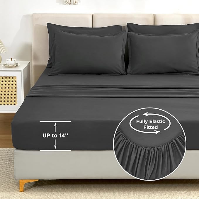 Litanika Comforter Full Size Set Dark Grey - 7 Pieces Bed in a Bag Full Bedding Comforter Sets, Plain Lightweight Bed Set with Comforter, Sheets, Pillowcases & Shams