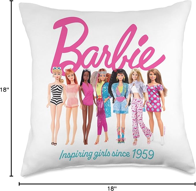 Barbie Inspiring Girls Since 1959 Doll Lineup Throw Pillow