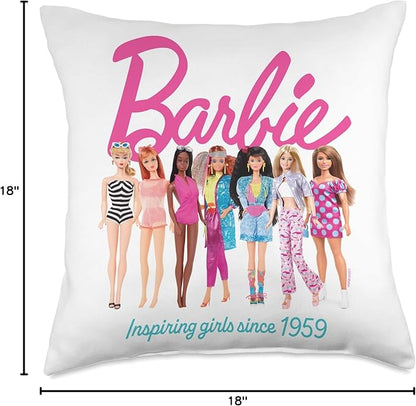 Barbie Inspiring Girls Since 1959 Doll Lineup Throw Pillow
