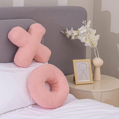 XO Pillow Plush, Pink Throw Pillows Valentine's Day Decorative Hugs and Kisses, Cute Pillows Romantic Home Décor for Sofa, Bedroom, Living Room 12.5x12.5 Inch Set of 2