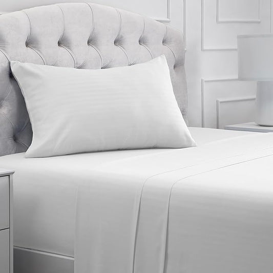 Mellanni Twin XL Sheets Set - 3 PC Iconic Collection Bedding - Hotel Luxury, Extra Soft, Cooling Bed Sheets - Wrinkle, Fade, Stain Resistant (Twin Extra Long, Striped White)