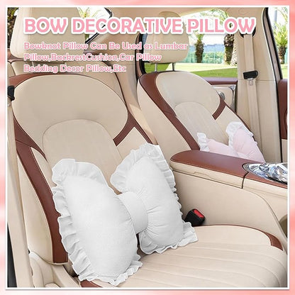 Set of 2 Bow Shaped Throw Pillow Soft Bowknot Decorative Pillows Cute Car Lumbar Pillows Novelty Bow Pillow for Sofa Couch Bed Living Room Bedroom (Pink+White)