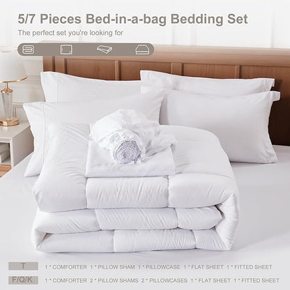Newspin Twin Comforter Set White - Bed in a Bag Twin Size 5 Pieces, All Season Bed Set, Fluffy Comforter Set with Sheets, Sheet Set Quilt Blanket, Pillowcases & Shams