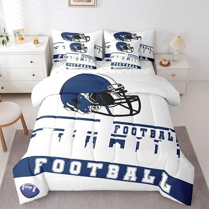 Erosebridal Football 7 Pcs Comforter Set King Football Fans Bedding for Boys Girls Football City Sheet Set Bed in A Bag Blue Rugby Competition Room Decor Sports Ball Game Quilt