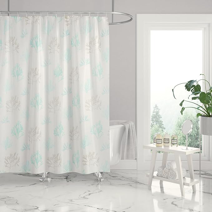 Levtex Home - Stone Harbor - Shower Curtain (72x72in.) with Button Holes - Striped Coastal - Light Blue, Taupe, & Cream