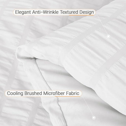 MUXHOMO 7 Pieces Queen Comforter Set, Seersucker Bed in a Bag Queen Size, All Season Luxury Bedding Set with Comforter, Flat Sheet, Fitted Sheet, Pillowcases & Shams, White