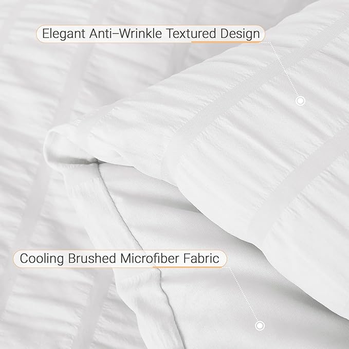 MUXHOMO 5 Pieces Twin XL Comforter Set, Seersucker Bed in a Bag Twin XL Size, All Season Luxury Bedding Set with Comforter, Flat Sheet, Fitted Sheet, Pillowcase & Sham, White