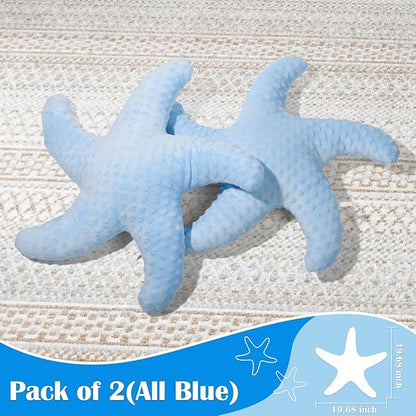 Marble Empire Blue Starfish Pillow 2-Pack for Couch and Bed, Coastal Decor Throw Pillows, Ocean Beach Theme Accent Pillows for Living Room