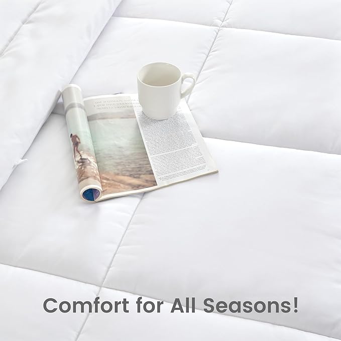 SLEEP ZONE Twin/Twin XL Size Comforter Set Duvet Insert, Down Alternative Reversible Comforter, Lightweight, Soft and Breathable Bedding All Season, Square Quilting White
