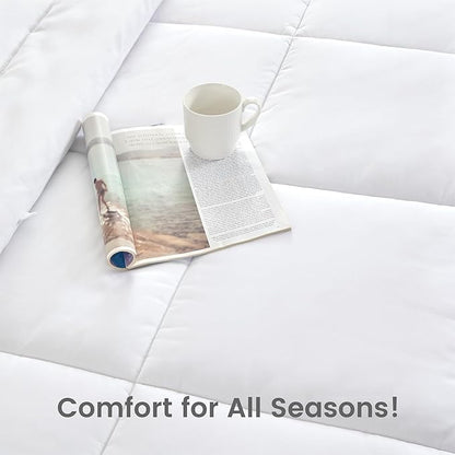 SLEEP ZONE Twin/Twin XL Size Comforter Set Duvet Insert, Down Alternative Reversible Comforter, Lightweight, Soft and Breathable Bedding All Season, Square Quilting White