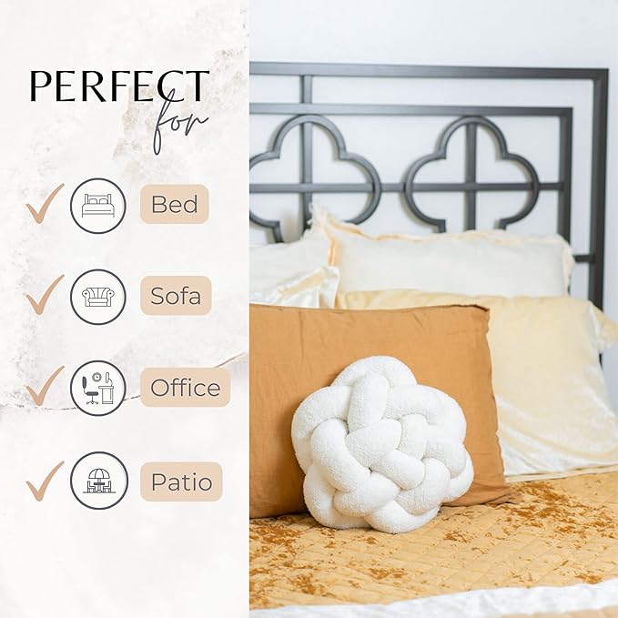 Large White Knot Pillow | 13" Knotted Pillow | Handmade Knot Throw Pillow | Cute & Funky Throw Pillows | Bed Decorative Pillows | Sherpa Pillow Material | Knot Pillows