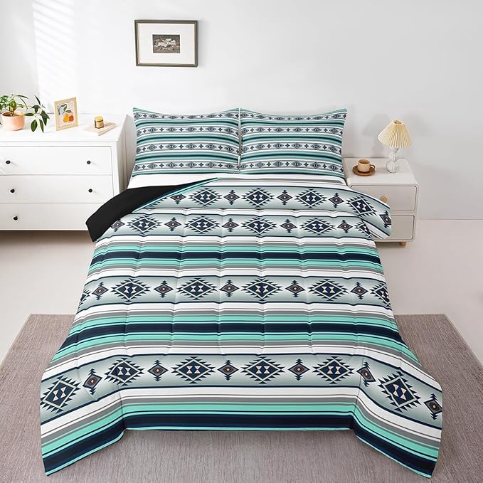 Erosebridal Western Aztec Comforter Set Boho Striped Bedding Set Toddler Southwestern American Native Quilt Bedding Sets for Kids Adults Ethnic Tribal Mexican Style Bed Duvet Set 1 Pillow Case