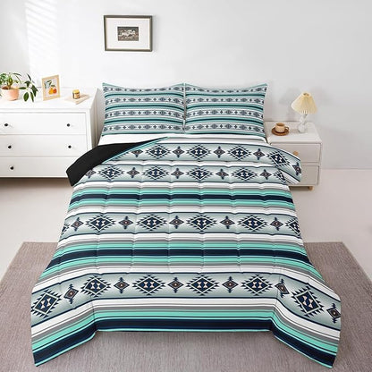 Erosebridal Western Aztec Comforter Set Boho Striped Bedding Set Toddler Southwestern American Native Quilt Bedding Sets for Kids Adults Ethnic Tribal Mexican Style Bed Duvet Set 1 Pillow Case