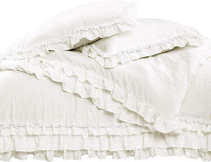 Lush Decor Ella Ruffle Lace Comforter, 3 Piece Set, King, White - Cute Comforter - King Bedding Set - White Bedding - Coquette Decor - Ruffle Trim - Lace Trim