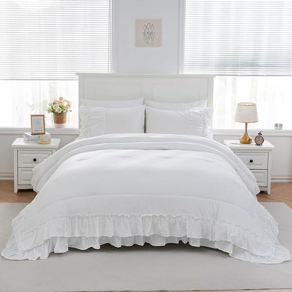 Boho Bedding King White Comforter Set Shabby Chic Beddings 2 Layers Ruffle Home Decor Farmhouse Bed Comforter