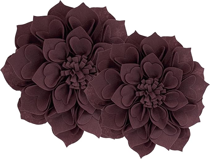 Fennco Styles Handmade 3D Heart-Shaped Petals Flower Decorative Filled Throw Pillow 13" Round - Wine Floral Pillow for Couch, Home Décor and Holiday, Housewarming Gift