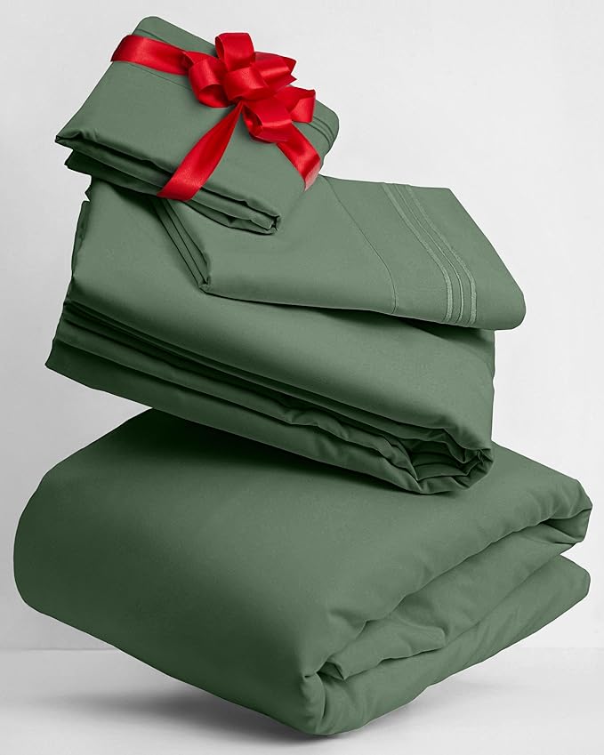 Mellanni Twin Sheets Set - 3 PC Iconic Collection Bedding - Hotel Luxury, Extra Soft, Cooling Bed Sheets - Wrinkle, Fade, Stain Resistant (Twin, Sage)