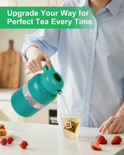 68 Oz Thermal Coffee Carafe, Stainless Steel Insulated Vacuum Coffee Carafes For Keeping Hot, 2 Liter Beverage Dispenser (Green)