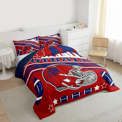 Feelyou Football Bedding Set Boys Girls Twin Size Rugby Sports Comforter Set Football City Duvet Quilt Sports Themed Bedroom Decor
